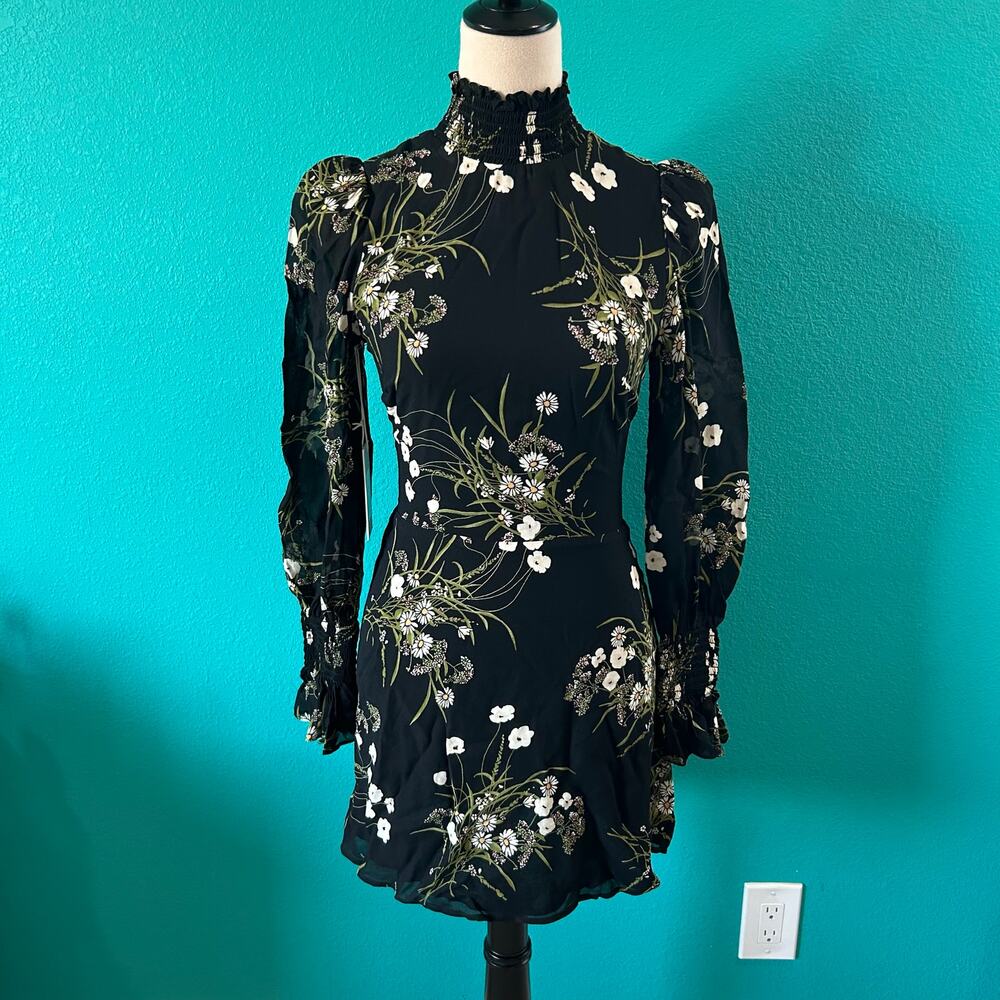 NWT Reformation Archie Dress Womens Size 4 Veuve Black Floral Fit And Flare Mini - Picture 3 of 7
